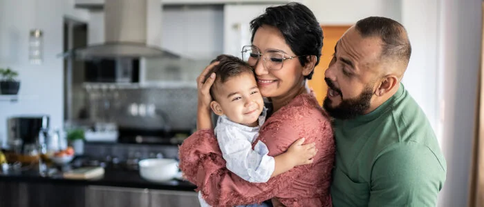 A family embraces each other